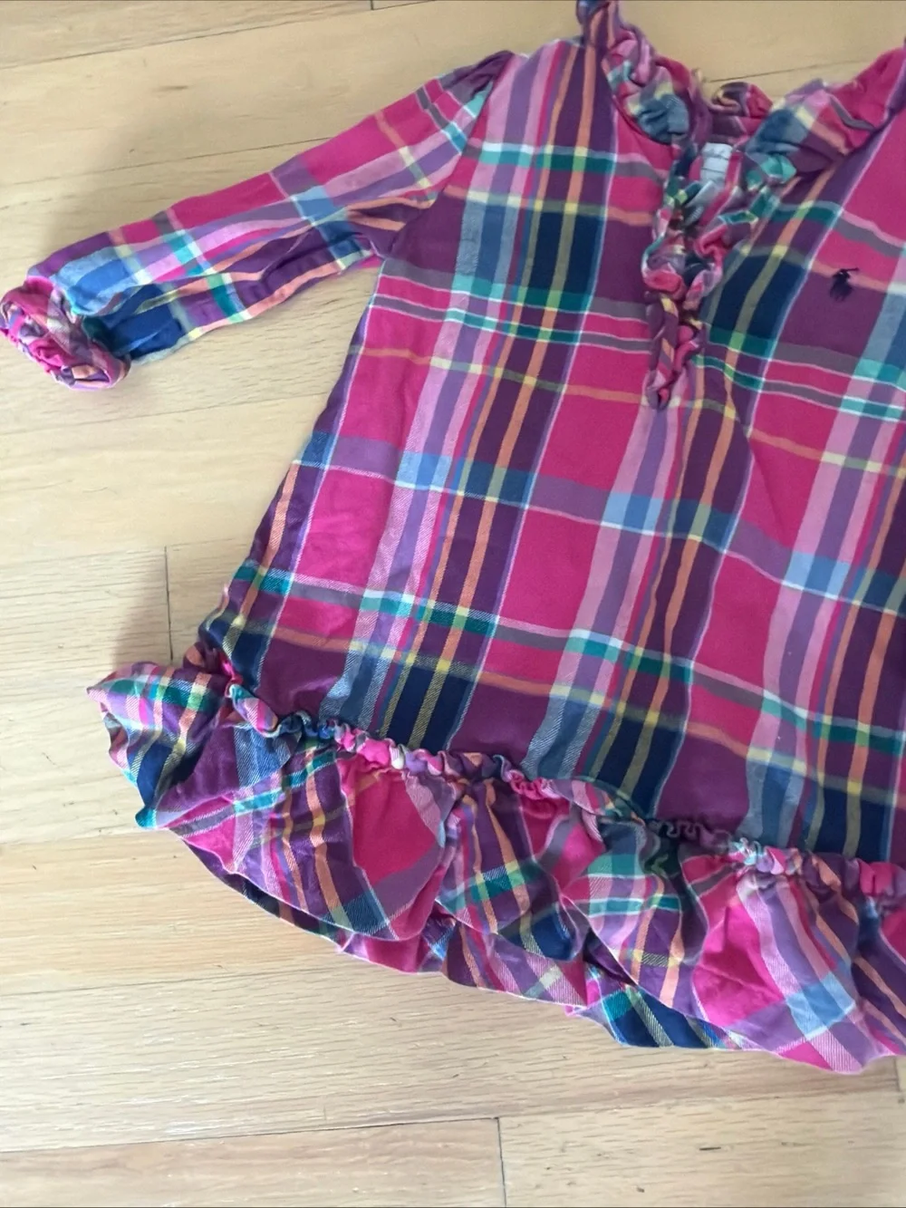 Ralph Lauren Baby Madras Plaid Dress Ruffle 9 Months Pink Preppy Cotton